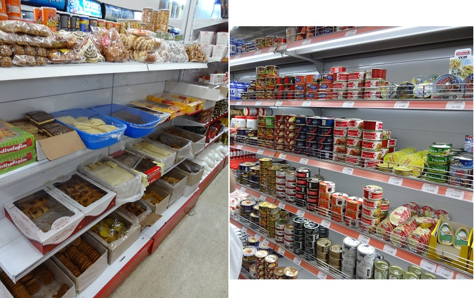 タシケントのスーパーで売られているお菓子や缶詰